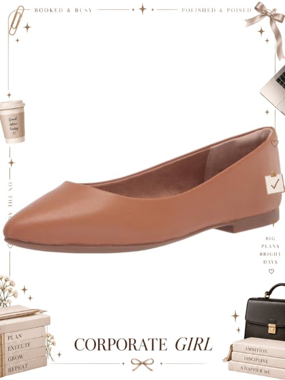 Women's Pointed Toe Ballet Flats Memory Foam Comfort Slip-On
